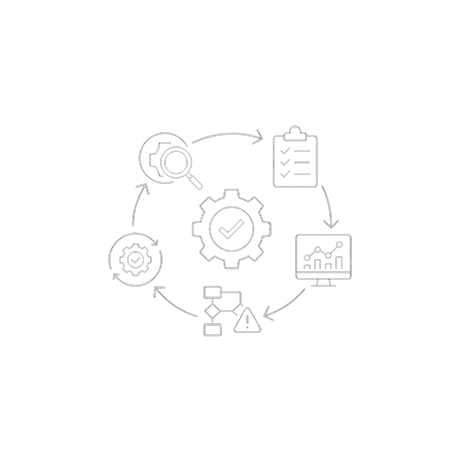 A circular line-art diagram illustrating a continuous business or technical workflow.