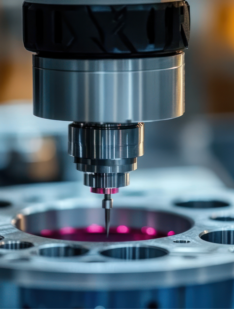 CNC machine tool poised over a metal component
